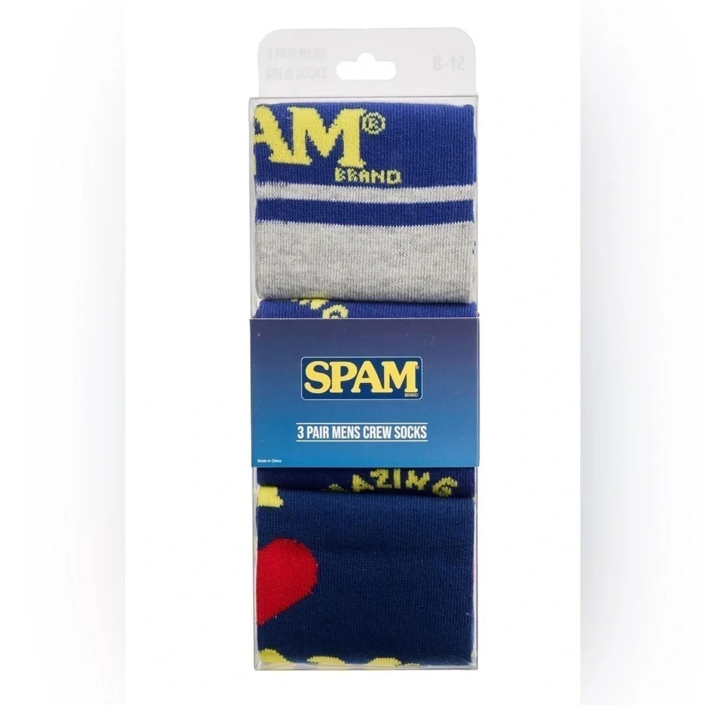 Spam Men's Crew Socks, 3-Pack Shoe Size 8-12